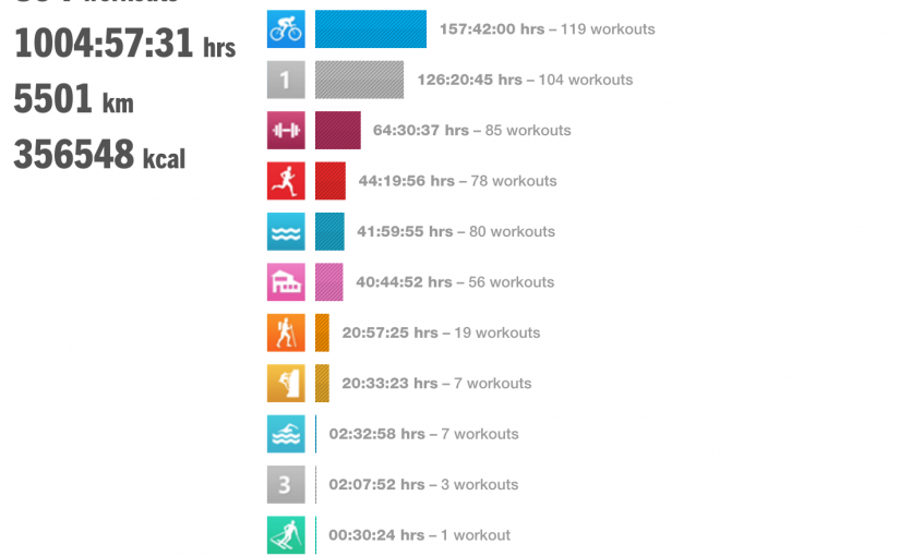 Sports tracker: 1004 hours tracked across multiple devices over the years.