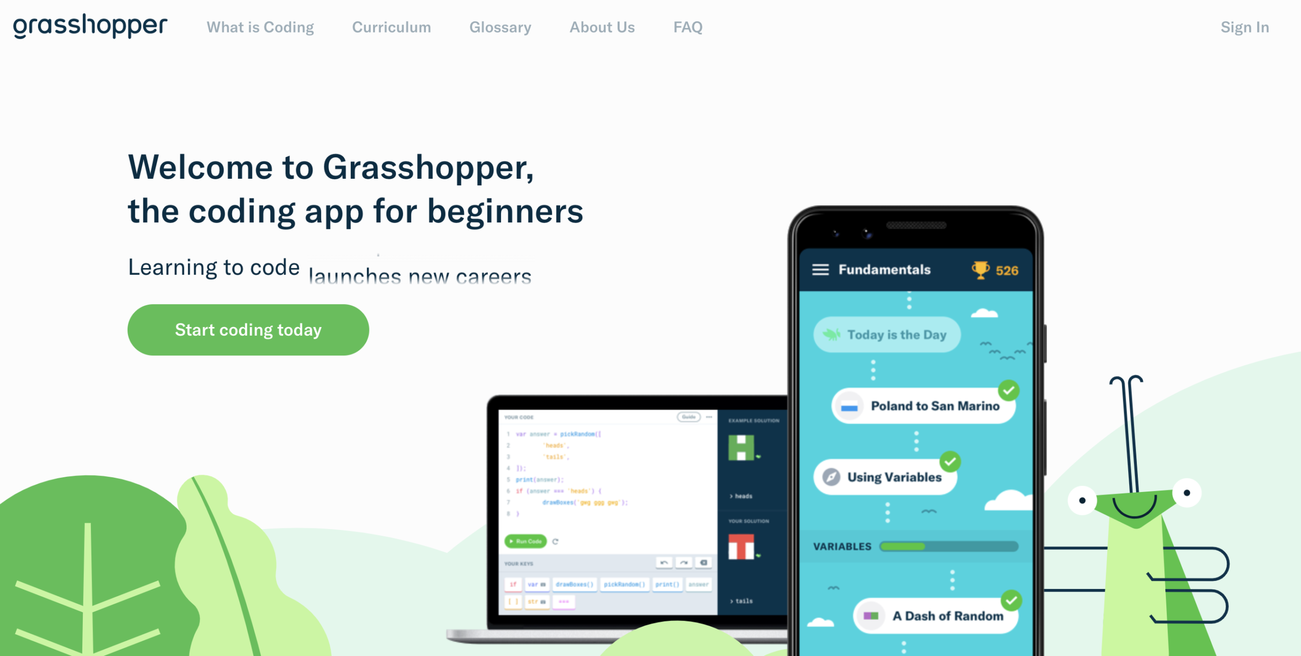 The Grasshopper Landing page