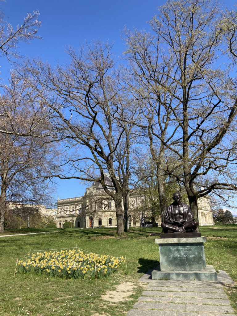 Mahatma Ghandi and spring flowers