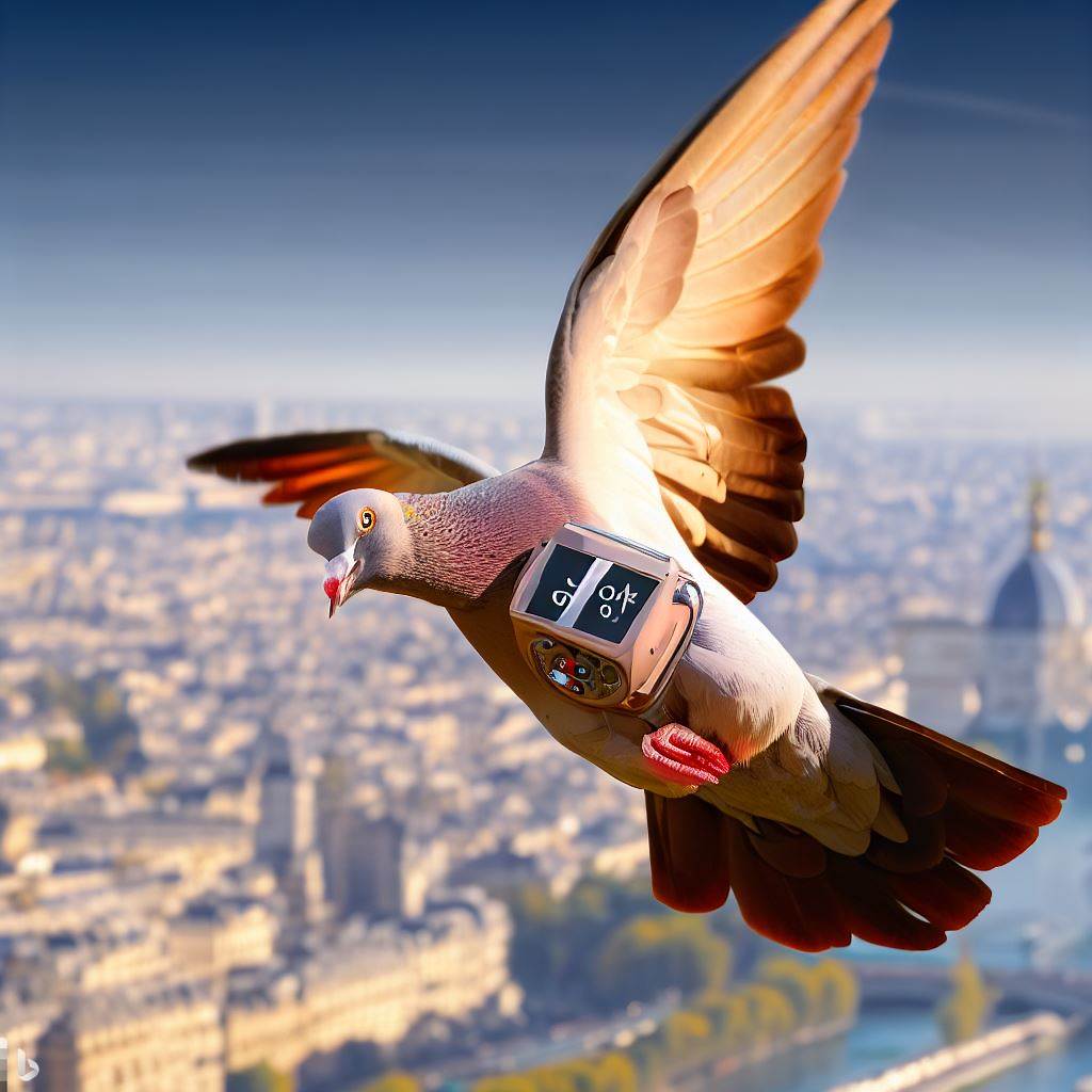 A pigeon over Paris with a GPS watch